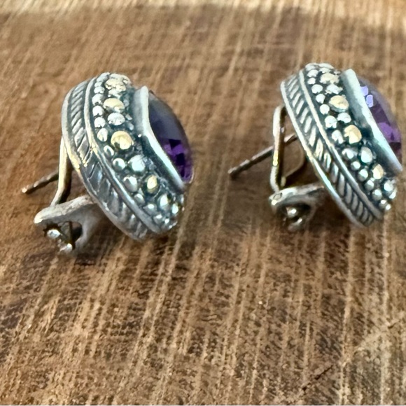Samuel Benham BJC Sterling Silver 18k Gold Purple Amethyst Earrings - Picture 3 of 8